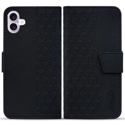 For iPhone 16 Plus Case PU Leather Phone Cover Wrist Strap Rhombus Pattern