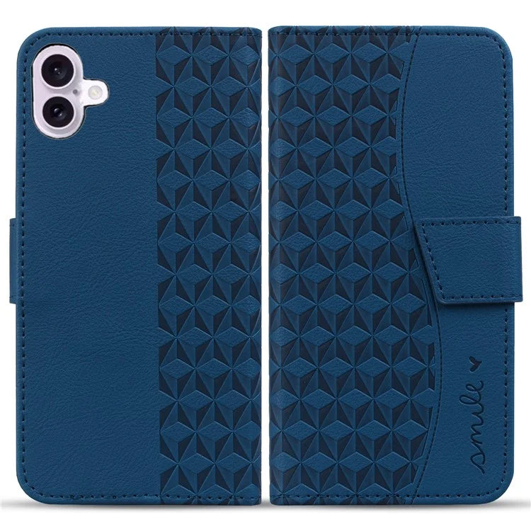 For iPhone 16 Plus Case PU Leather Phone Cover Wrist Strap Rhombus Pattern