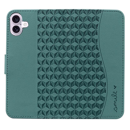 For iPhone 16 Plus Case PU Leather Phone Cover Wrist Strap Rhombus Pattern