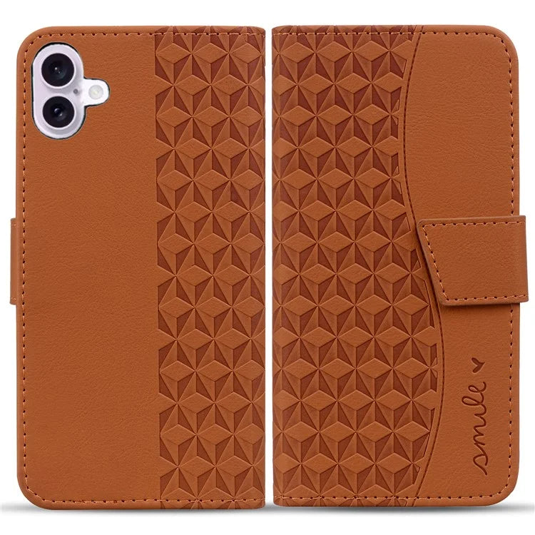 For iPhone 16 Plus Case PU Leather Phone Cover Wrist Strap Rhombus Pattern