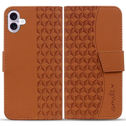For iPhone 16 Plus Case PU Leather Phone Cover Wrist Strap Rhombus Pattern