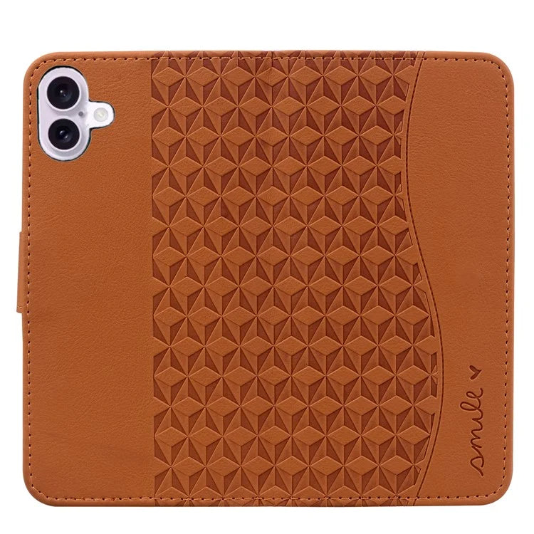 For iPhone 16 Plus Case PU Leather Phone Cover Wrist Strap Rhombus Pattern