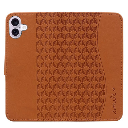 For iPhone 16 Plus Case PU Leather Phone Cover Wrist Strap Rhombus Pattern