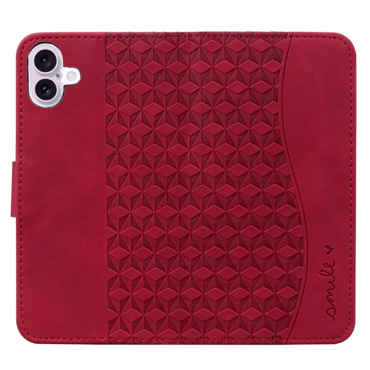 For iPhone 16 Plus Case PU Leather Phone Cover Wrist Strap Rhombus Pattern