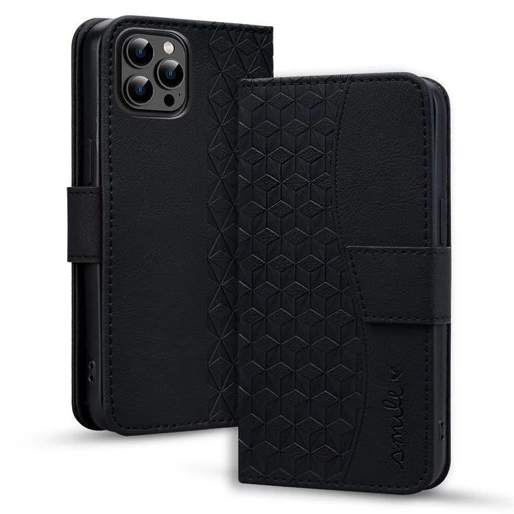 For iPhone 16 Pro Wallet Case Stand Rhombus Pattern Leather Phone Cover with Wrist Strap