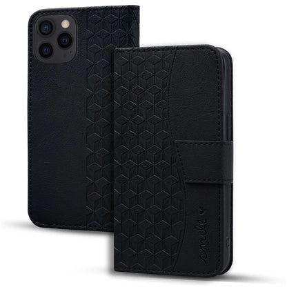 For iPhone 16 Pro Wallet Case Stand Rhombus Pattern Leather Phone Cover with Wrist Strap