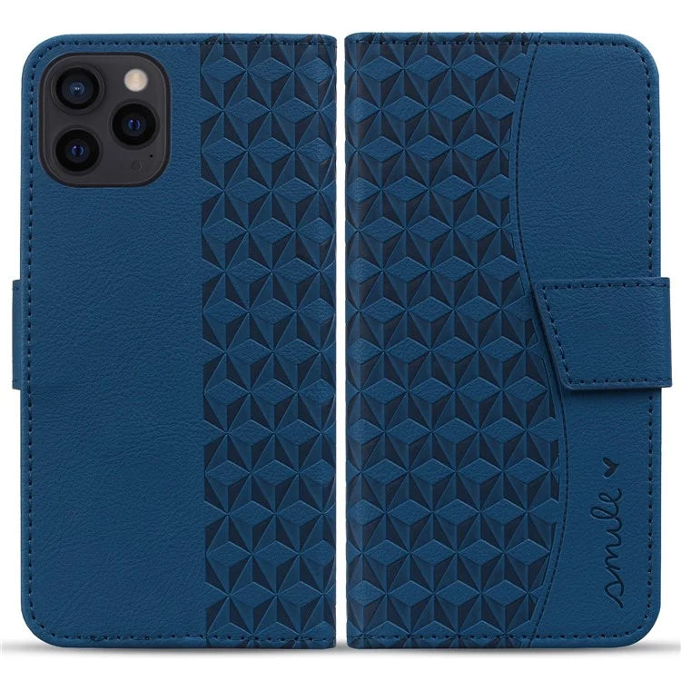 For iPhone 16 Pro Wallet Case Stand Rhombus Pattern Leather Phone Cover with Wrist Strap