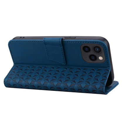 For iPhone 16 Pro Wallet Case Stand Rhombus Pattern Leather Phone Cover with Wrist Strap