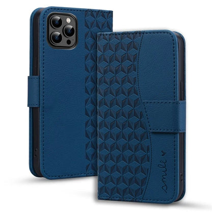 For iPhone 16 Pro Wallet Case Stand Rhombus Pattern Leather Phone Cover with Wrist Strap