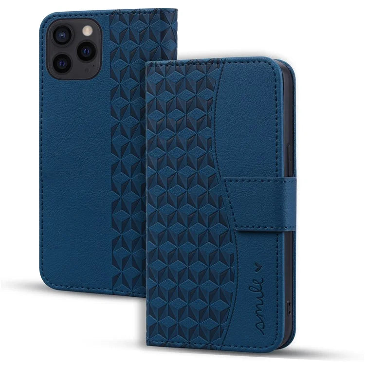 For iPhone 16 Pro Wallet Case Stand Rhombus Pattern Leather Phone Cover with Wrist Strap