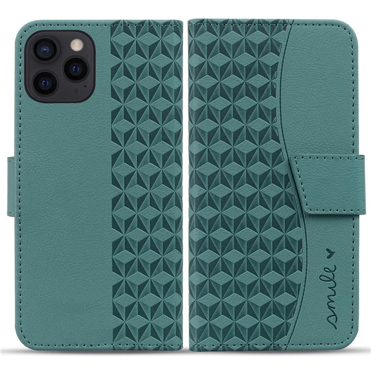 For iPhone 16 Pro Wallet Case Stand Rhombus Pattern Leather Phone Cover with Wrist Strap