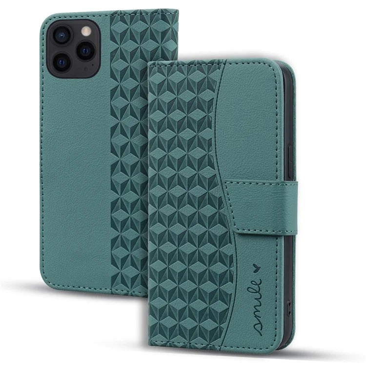 For iPhone 16 Pro Wallet Case Stand Rhombus Pattern Leather Phone Cover with Wrist Strap