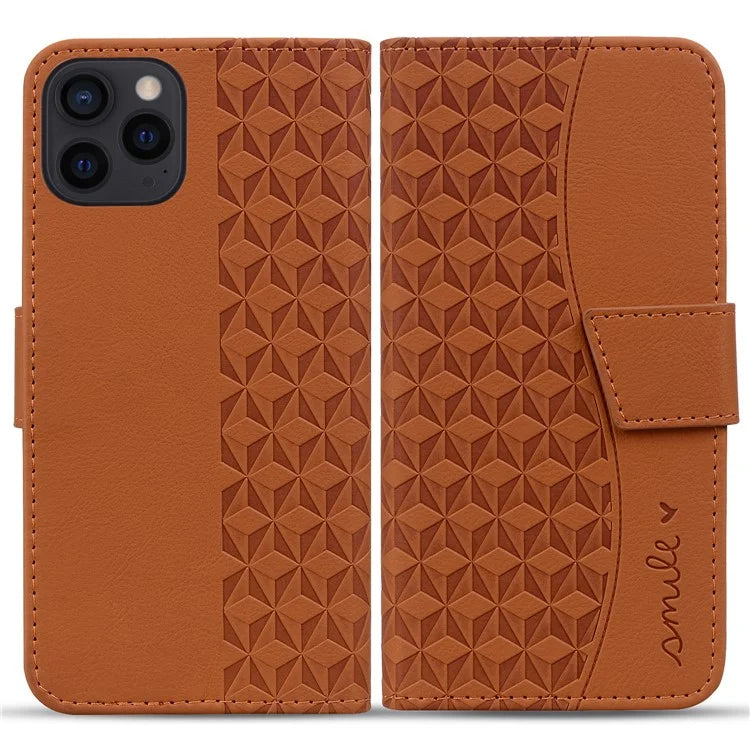For iPhone 16 Pro Wallet Case Stand Rhombus Pattern Leather Phone Cover with Wrist Strap