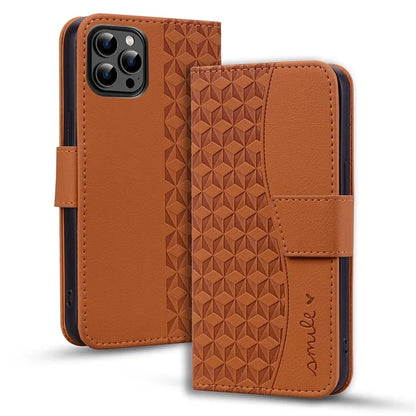 For iPhone 16 Pro Wallet Case Stand Rhombus Pattern Leather Phone Cover with Wrist Strap