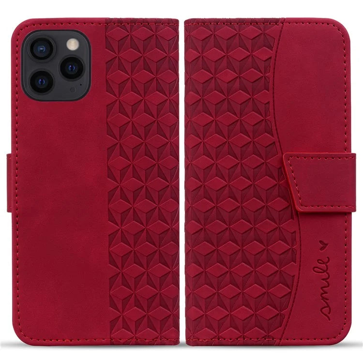 For iPhone 16 Pro Wallet Case Stand Rhombus Pattern Leather Phone Cover with Wrist Strap