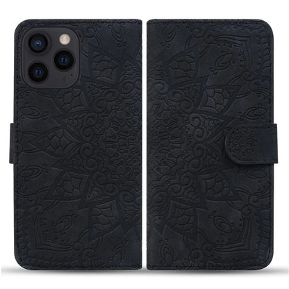 For iPhone 16 Pro Max Case PU Leather Wallet Flip Phone Cover Flower Imprinted