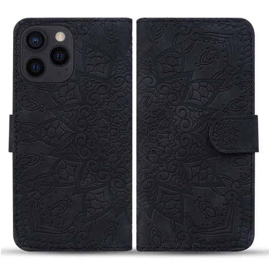 For iPhone 16 Pro Max Case PU Leather Wallet Flip Phone Cover Flower Imprinted