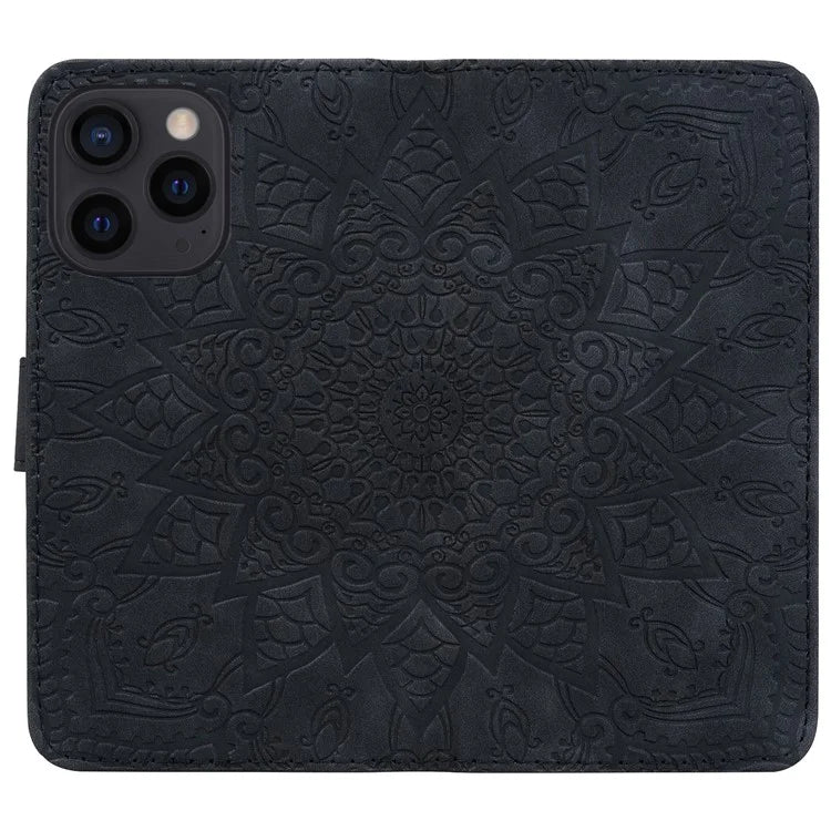 For iPhone 16 Pro Max Case PU Leather Wallet Flip Phone Cover Flower Imprinted