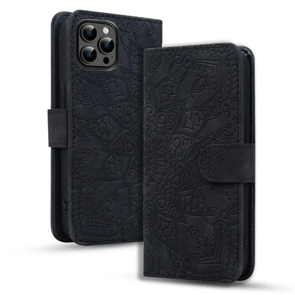 For iPhone 16 Pro Max Case PU Leather Wallet Flip Phone Cover Flower Imprinted