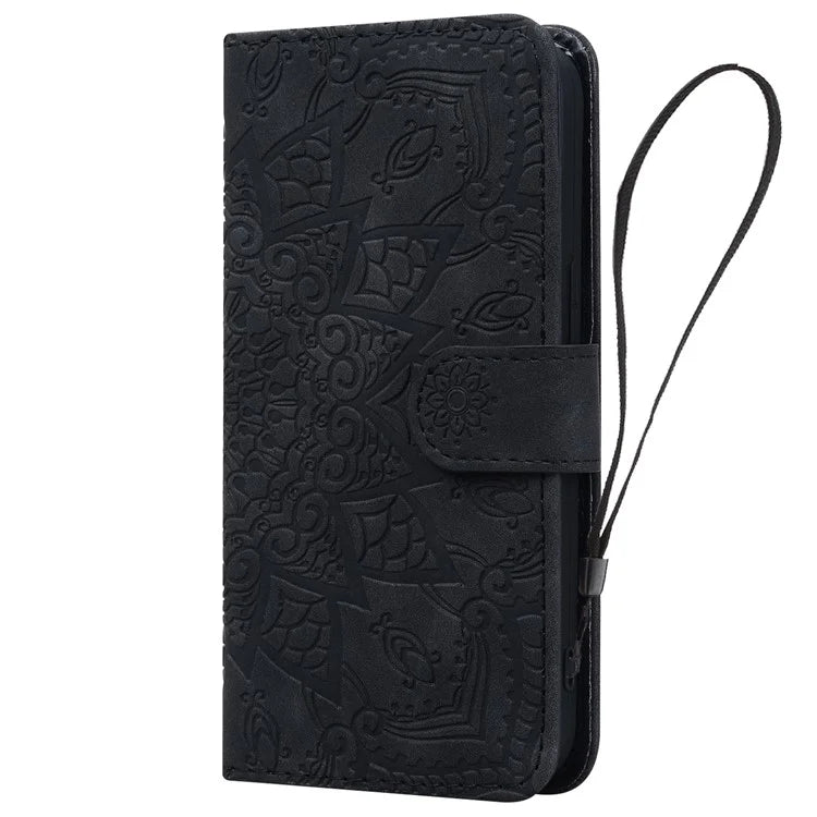For iPhone 16 Pro Max Case PU Leather Wallet Flip Phone Cover Flower Imprinted
