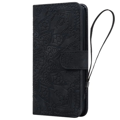 For iPhone 16 Pro Max Case PU Leather Wallet Flip Phone Cover Flower Imprinted