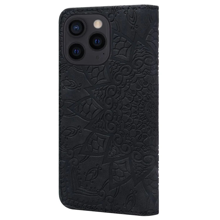 For iPhone 16 Pro Max Case PU Leather Wallet Flip Phone Cover Flower Imprinted
