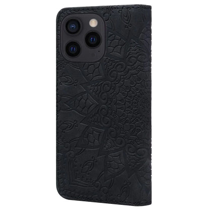 For iPhone 16 Pro Max Case PU Leather Wallet Flip Phone Cover Flower Imprinted