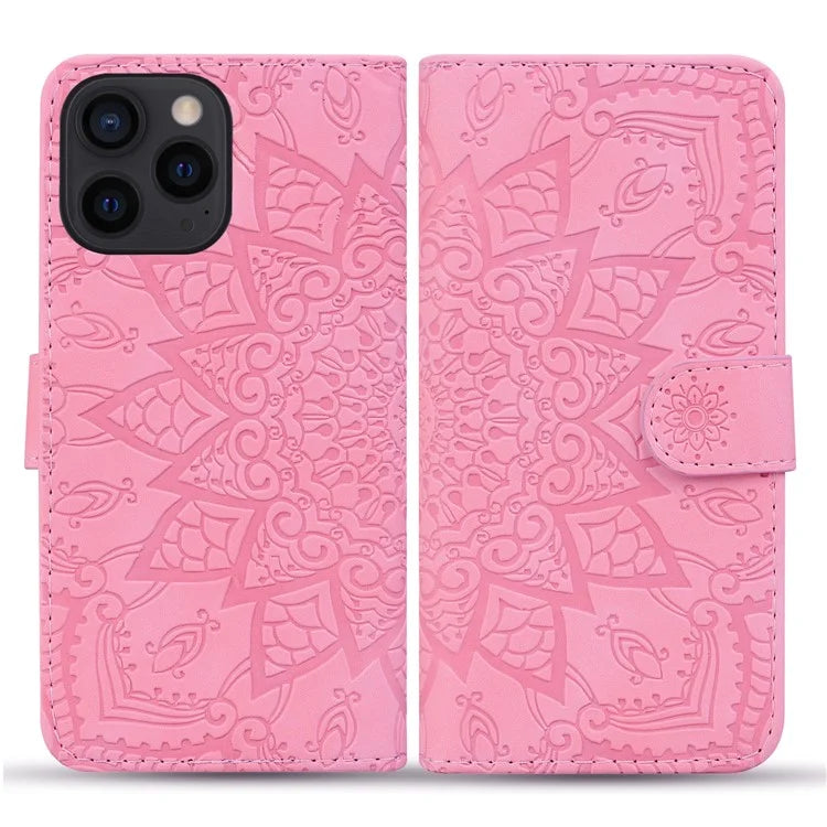 For iPhone 16 Pro Max Case PU Leather Wallet Flip Phone Cover Flower Imprinted