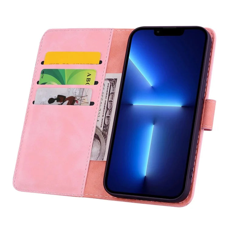 For iPhone 16 Pro Max Case PU Leather Wallet Flip Phone Cover Flower Imprinted