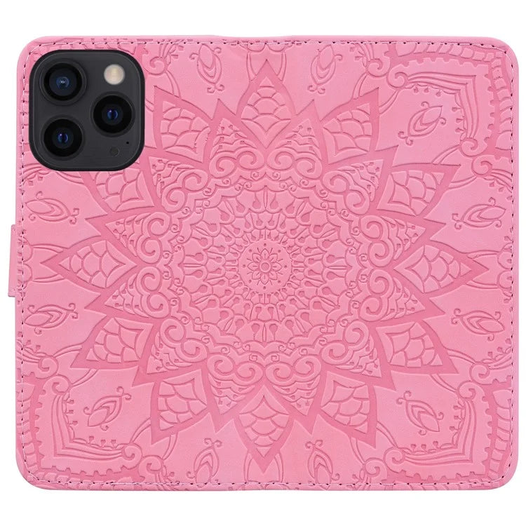 For iPhone 16 Pro Max Case PU Leather Wallet Flip Phone Cover Flower Imprinted