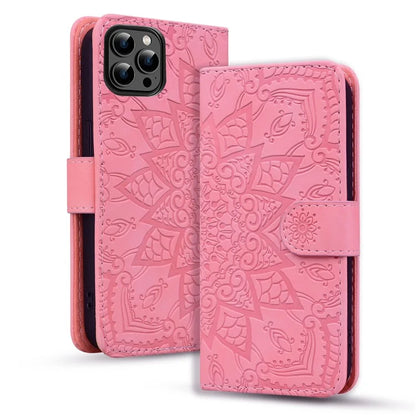 For iPhone 16 Pro Max Case PU Leather Wallet Flip Phone Cover Flower Imprinted