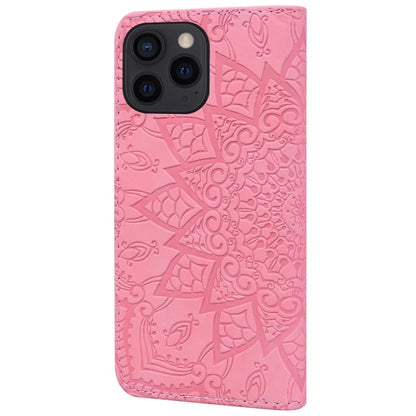 For iPhone 16 Pro Max Case PU Leather Wallet Flip Phone Cover Flower Imprinted