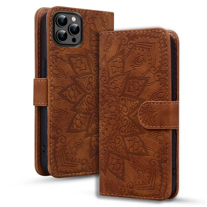 For iPhone 16 Pro Max Case PU Leather Wallet Flip Phone Cover Flower Imprinted