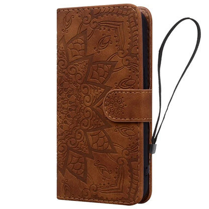 For iPhone 16 Pro Max Case PU Leather Wallet Flip Phone Cover Flower Imprinted