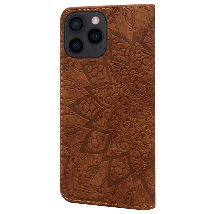 For iPhone 16 Pro Max Case PU Leather Wallet Flip Phone Cover Flower Imprinted