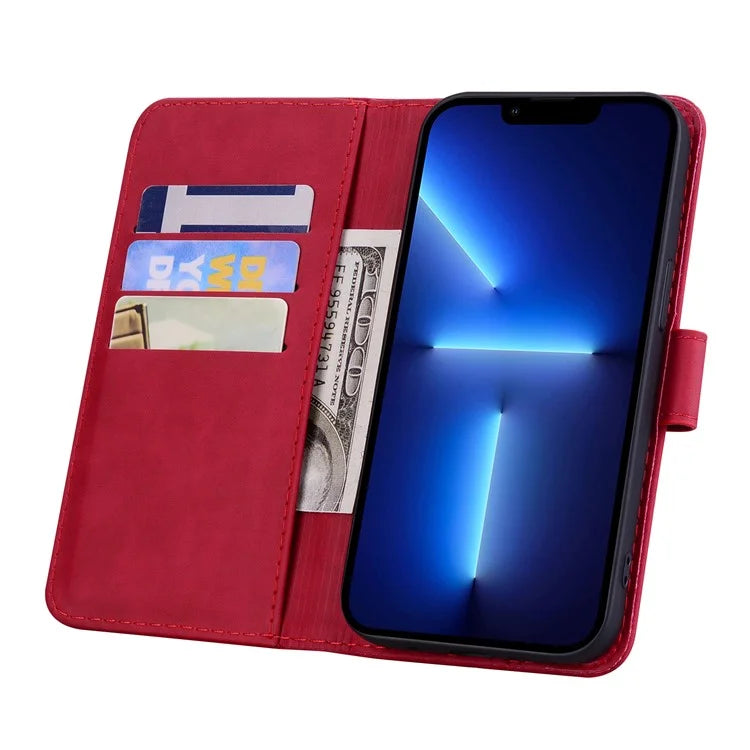 For iPhone 16 Pro Max Case PU Leather Wallet Flip Phone Cover Flower Imprinted