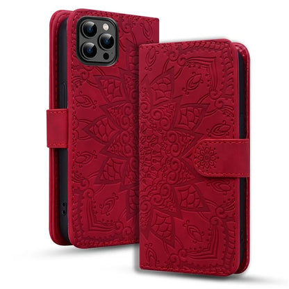 For iPhone 16 Pro Max Case PU Leather Wallet Flip Phone Cover Flower Imprinted