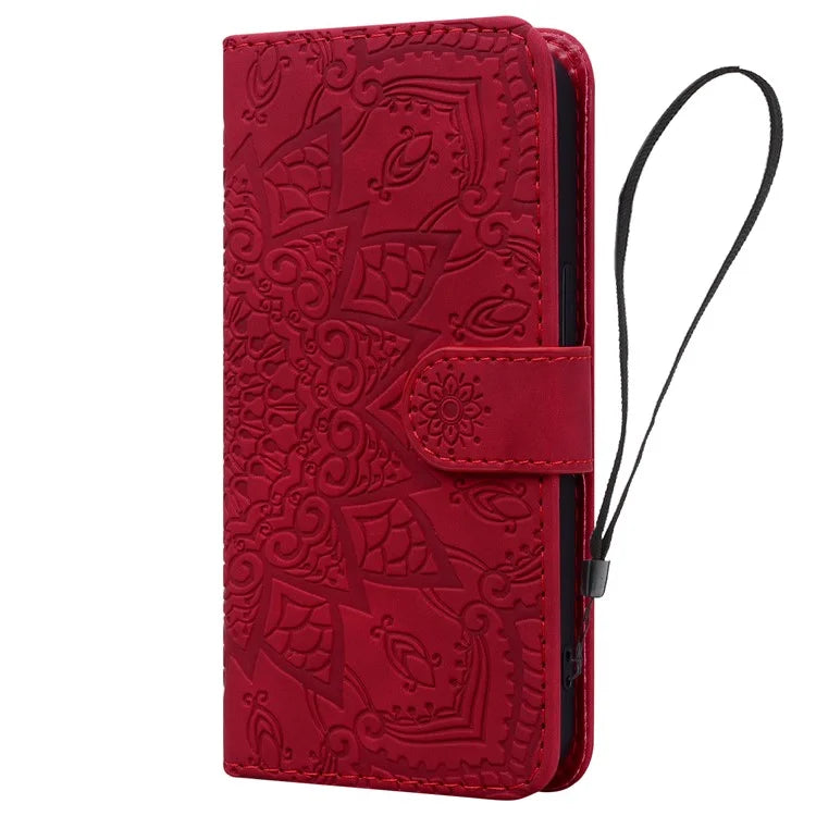 For iPhone 16 Pro Max Case PU Leather Wallet Flip Phone Cover Flower Imprinted
