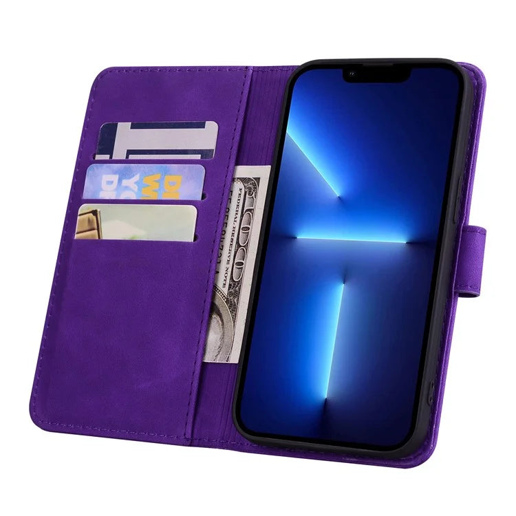 For iPhone 16 Pro Max Case PU Leather Wallet Flip Phone Cover Flower Imprinted