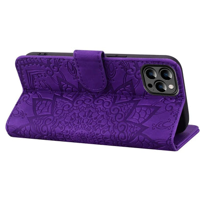 For iPhone 16 Pro Max Case PU Leather Wallet Flip Phone Cover Flower Imprinted