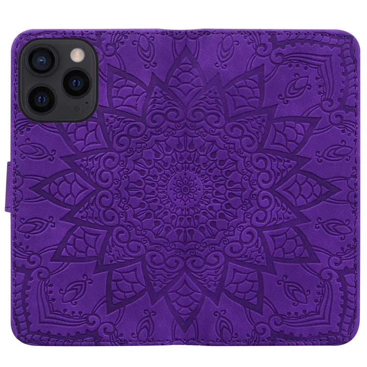 For iPhone 16 Pro Max Case PU Leather Wallet Flip Phone Cover Flower Imprinted