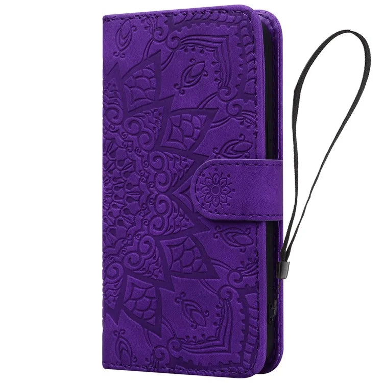 For iPhone 16 Pro Max Case PU Leather Wallet Flip Phone Cover Flower Imprinted