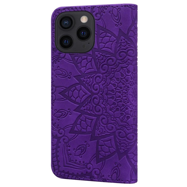 For iPhone 16 Pro Max Case PU Leather Wallet Flip Phone Cover Flower Imprinted