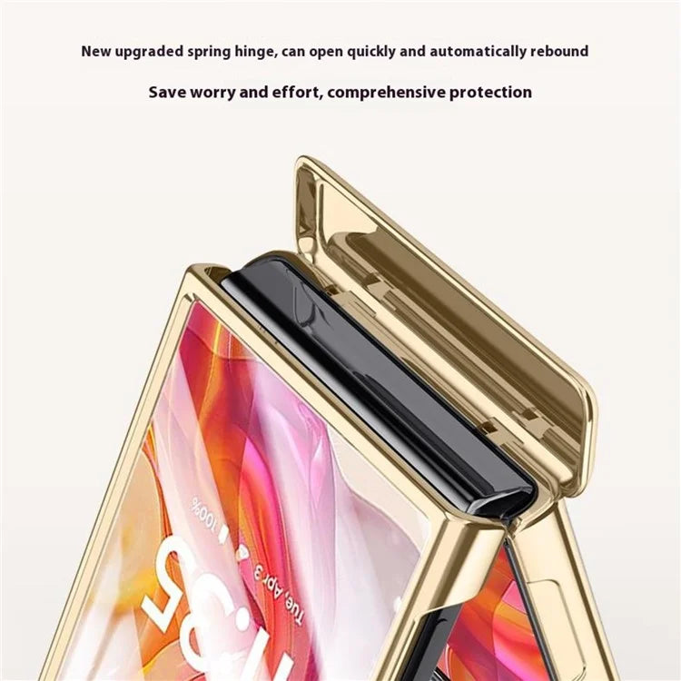 For Motorola Razr 50 Ultra 5G Case with Rear Small Screen Protector Hinge Protection Leather Back Cover Electroplated Edge