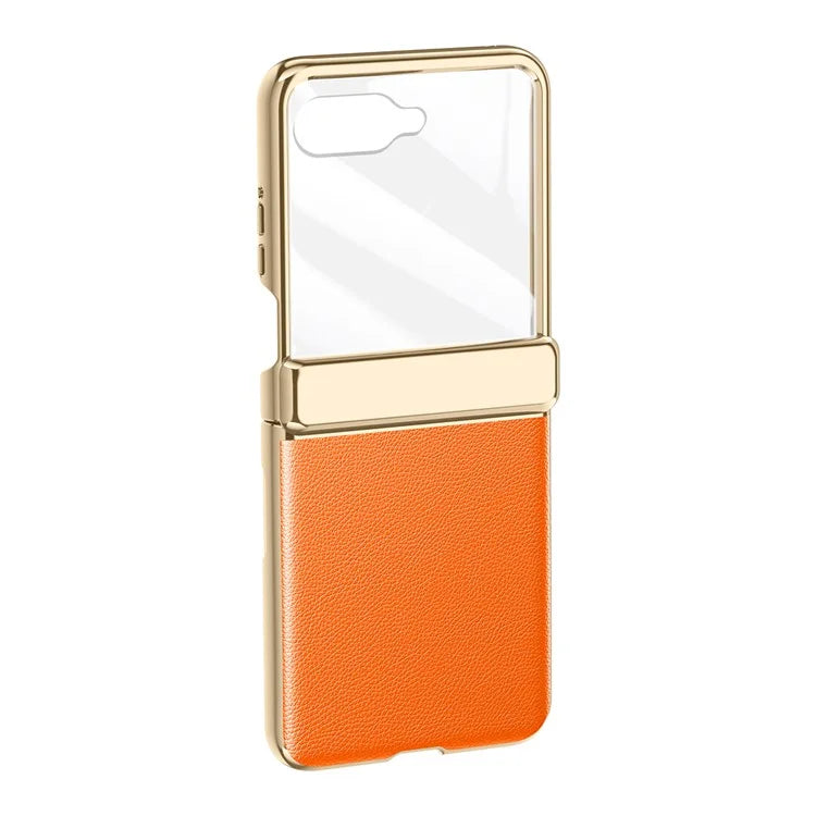 For Motorola Razr 50 Ultra 5G Case with Rear Small Screen Protector Hinge Protection Leather Back Cover Electroplated Edge