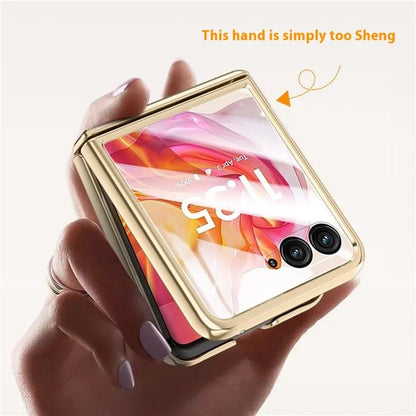 For Motorola Razr 50 Ultra 5G Case with Rear Small Screen Protector Hinge Protection Leather Back Cover Electroplated Edge