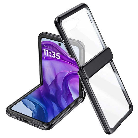 For Motorola Razr 50 Ultra 5G Case Hinge Protection PC+Acrylic Clear Phone Cover with Rear Screen Protector