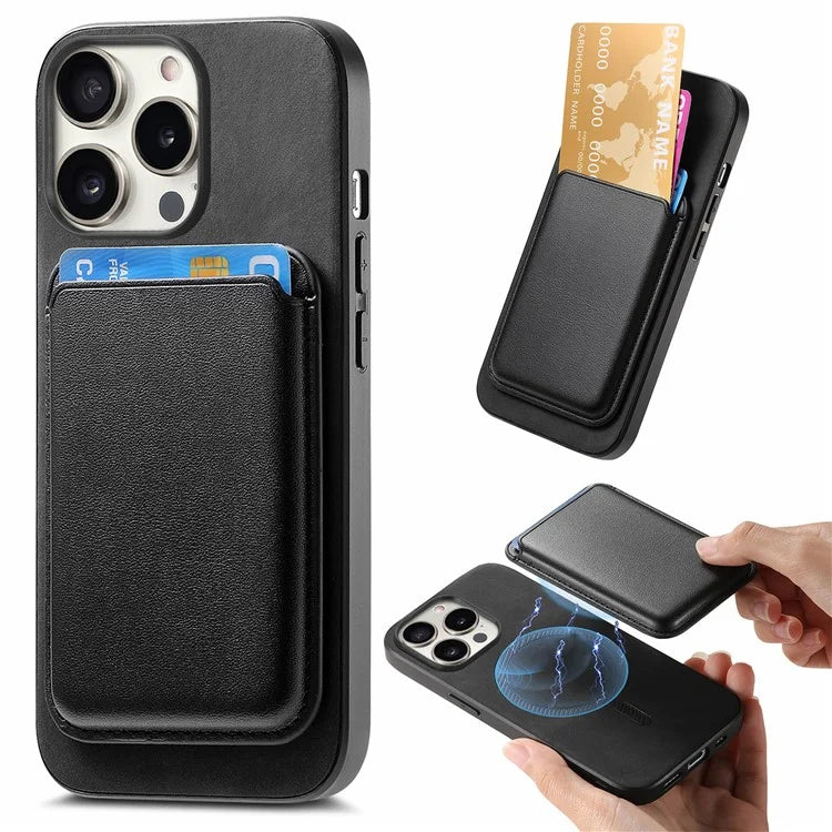B2 For iPhone 15 Pro Magnetic Phone Case Card Bag PU Leather Coated TPU Phone Cover