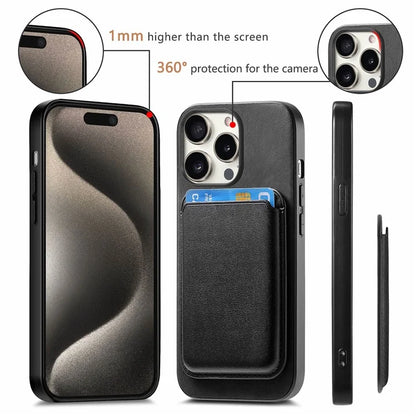 B2 For iPhone 15 Pro Magnetic Phone Case Card Bag PU Leather Coated TPU Phone Cover