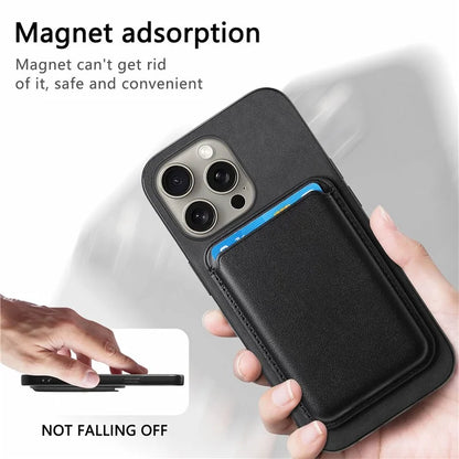 B2 For iPhone 15 Pro Magnetic Phone Case Card Bag PU Leather Coated TPU Phone Cover